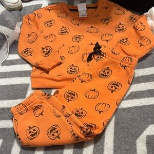 Orange Pumpkin Print Sweatshirt and Pants Set